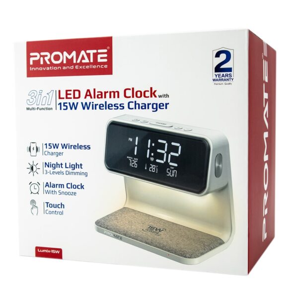 Promate Lumix-15W LED Alarm Clock with 15W Wireless Charger - Image 4