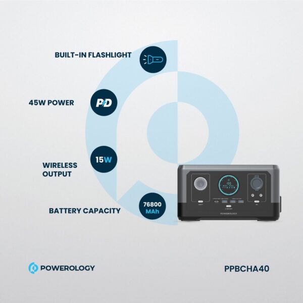 Powerology Portable Power Generator, 76800mAh 300W - Black - Image 6