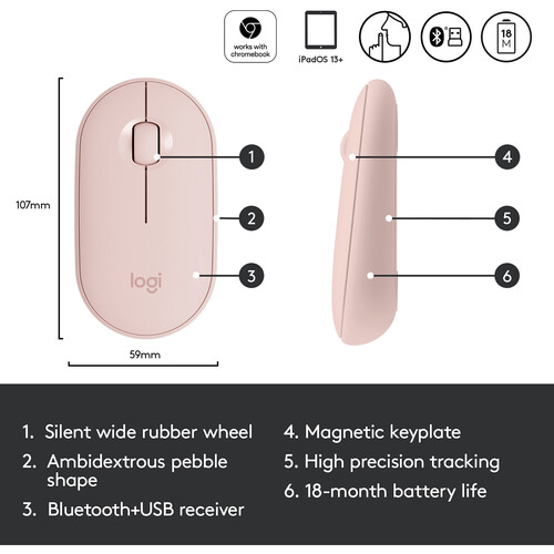 Logitech Pebble M350 Wireless Mouse (Rose) - Image 5
